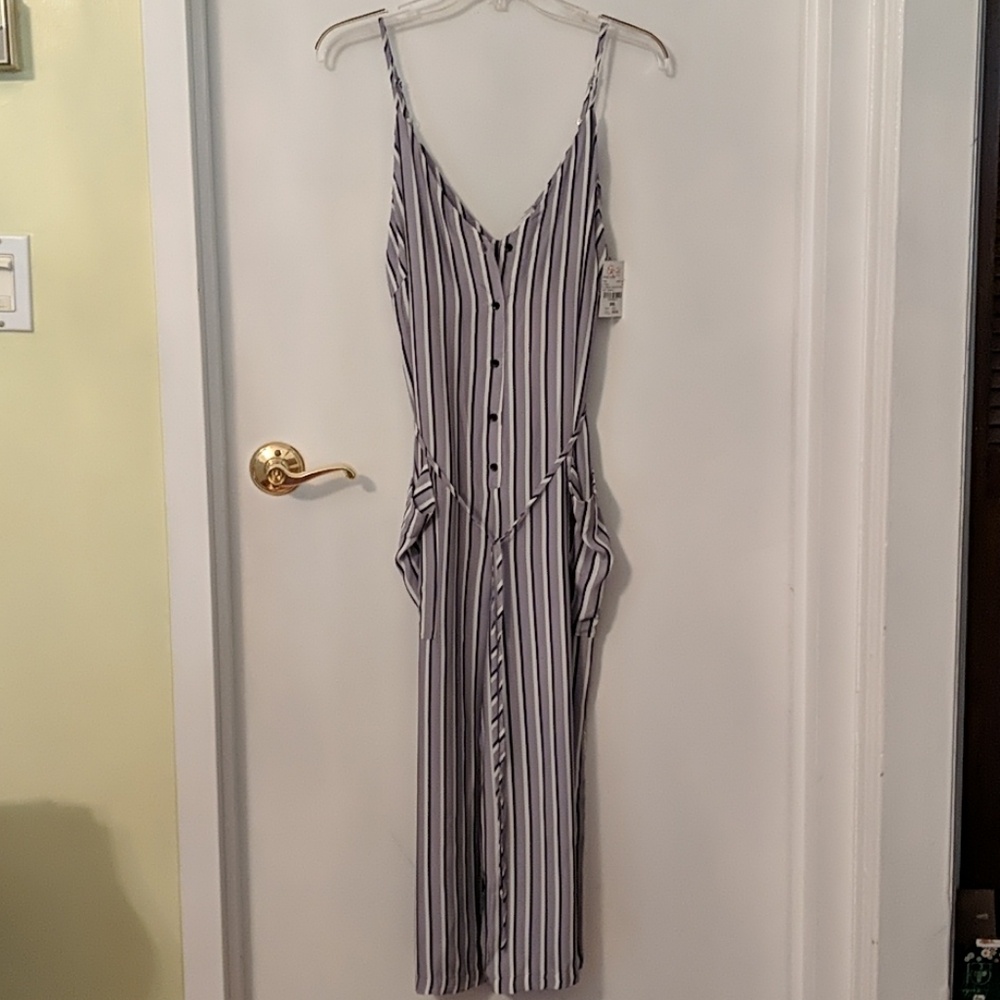 Dress Forum Stripe Button Front Jumpsuit